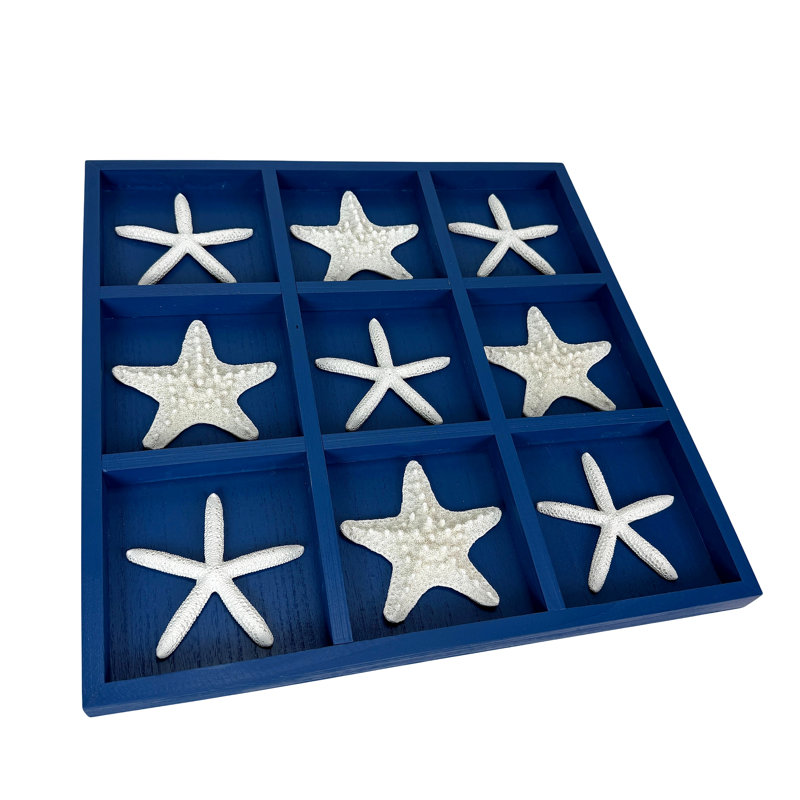 Décoration bord de mer tic tac toe Coastal Fancy That en bois marine et résine blanche, 16,5 pouces de large