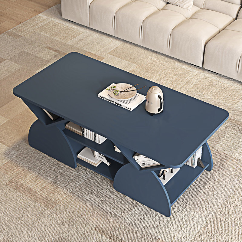 Table basse en bois avec tablette, Bleu, Bleu