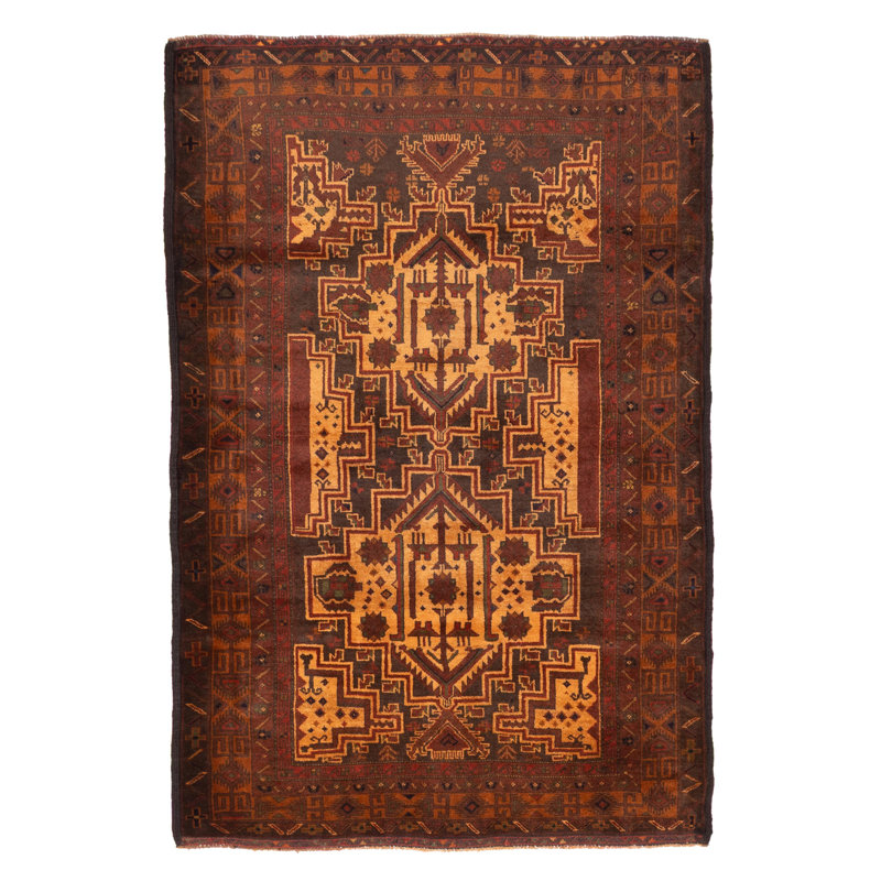 Tapis beige et brun Teimani 4 pi 1 po x 6 pi 1 po