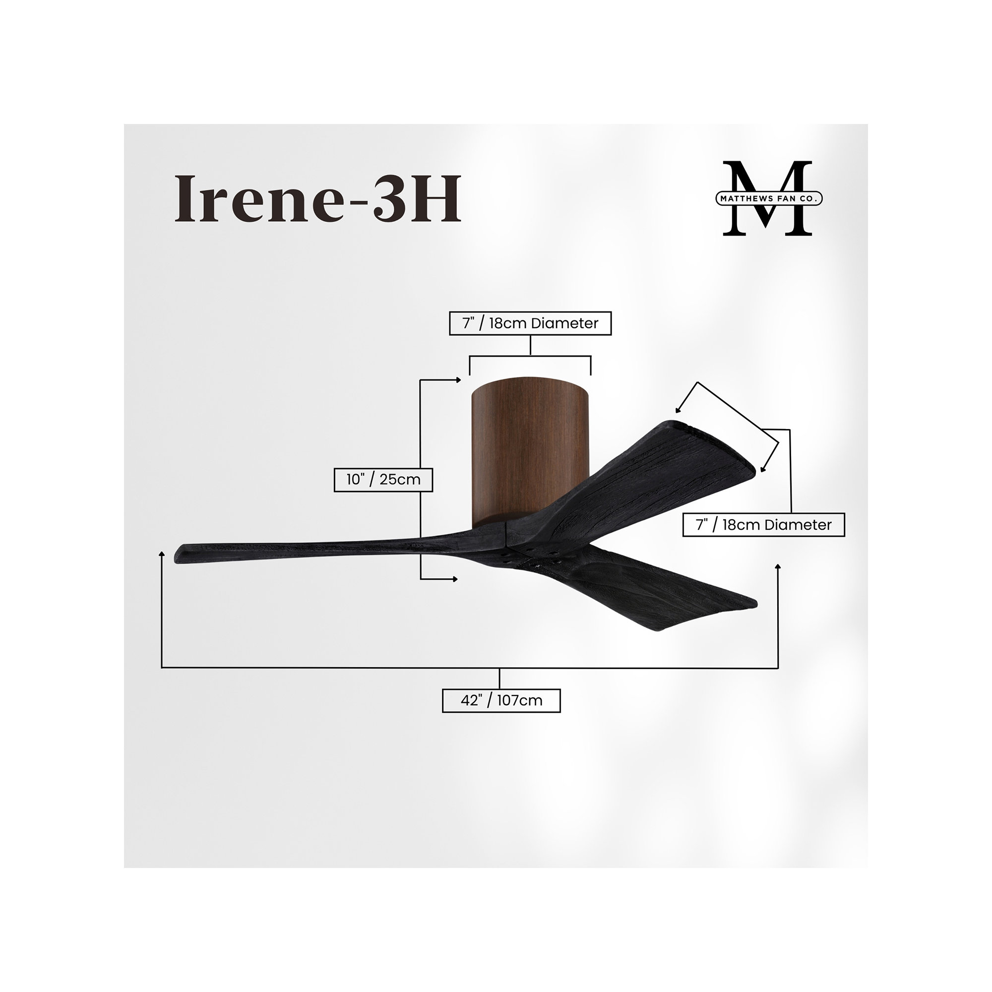 Olivier 3 Blade Ceiling Fan, Matte Black, Walnut, 42"