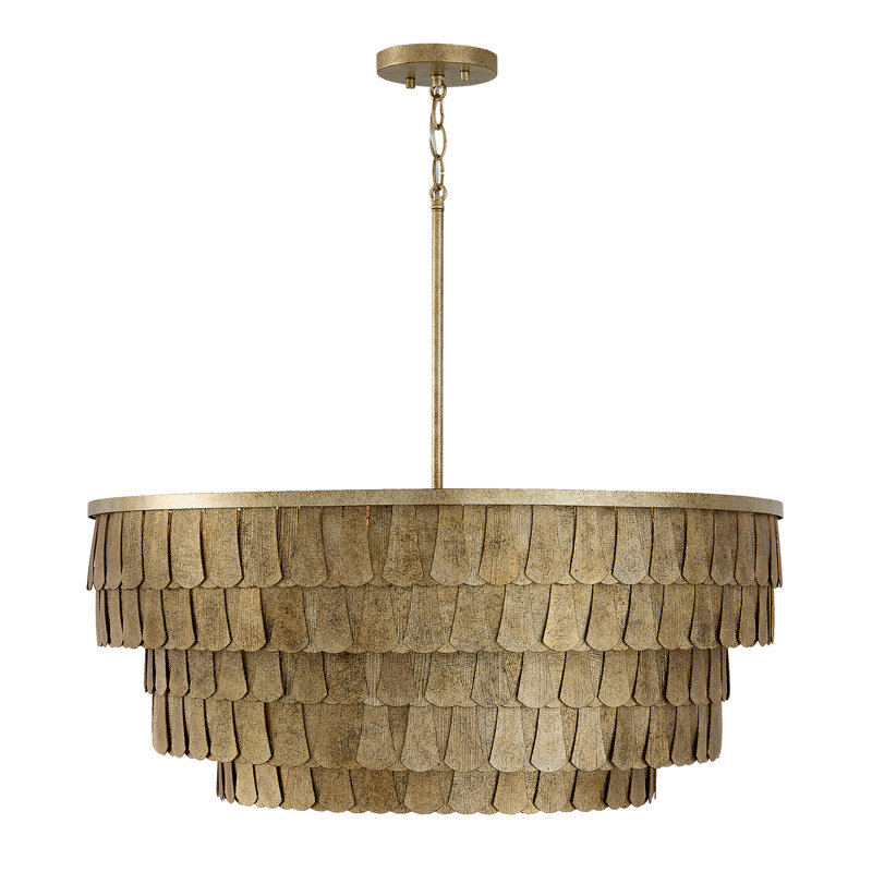 28.75" W x 11.5" H 6-Light Tiered Drum Chandelier in Textured Ancestral Gold with Dangling Petal Adornments