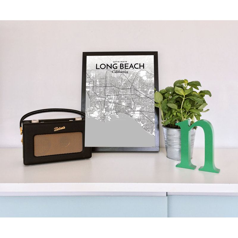 Carte de Long Beach - reproduction d'impression sur papier, H 20 po x l 16 po