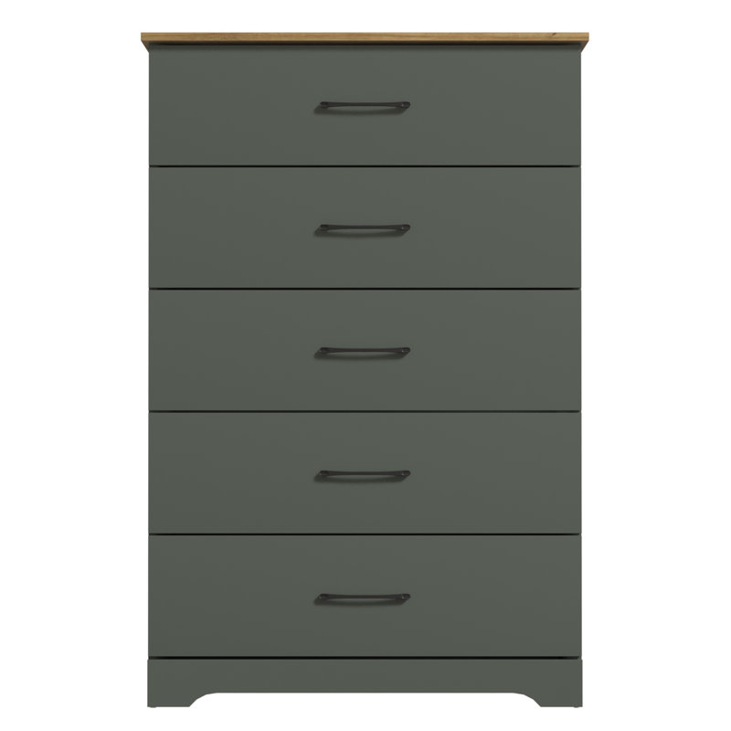 Commode 5 tiroirs Arkia, Vert/brun