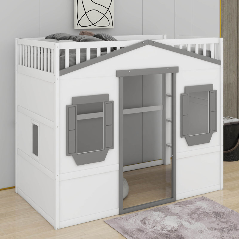 Lit mezzanine simple avec échelle, Blanc / Gris