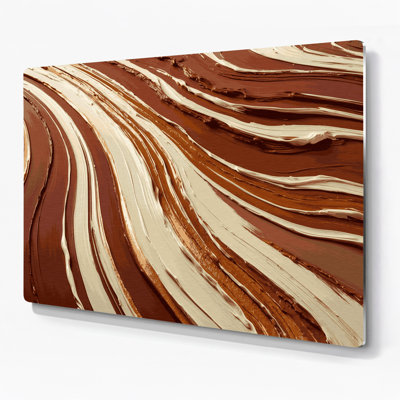 Art mural horizontal rayé horizontal en métal crème beige rouille