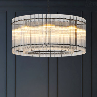 Chandelier - 37" Modern Round, 2-Tier 8-Light Water Ripple Crystal Glass Design