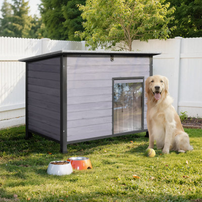 Weatherproof Large Outdoor Dog House with Removable Floor & Sloped Roof - Durable Wood & Metal Construction for Multiple Pets Gray