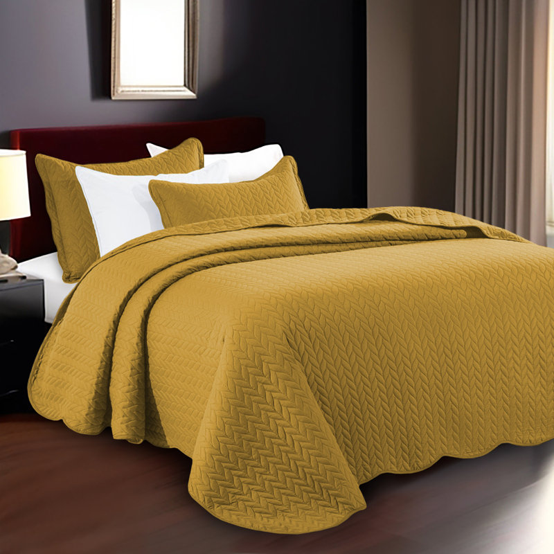 Ensemble de couvre-lit en microfibre embossée 3 pièces avec taies d'oreiller assorties, Ocre