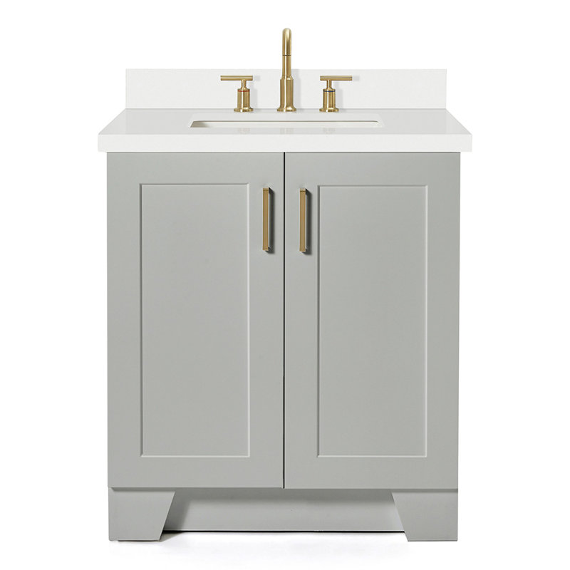 31 IN.  Single Bathroom Vanity, Gray, Rectangle, White Quartz