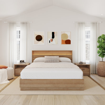 Decoteau Queen Size 4 Piece Bedroom Set with Headboard with Integrated Lighting by Orren Ellis