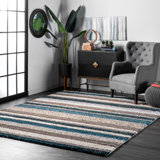 Striped Handmade Tufted Blue Area Rug