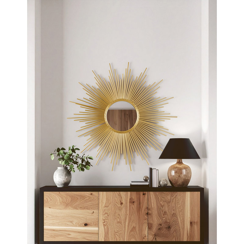 Brazoria Solid Wood Flat Mirror, Gold