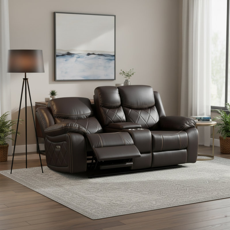Scelfo 77'' Faux Leather Reclining Loveseat, Brown