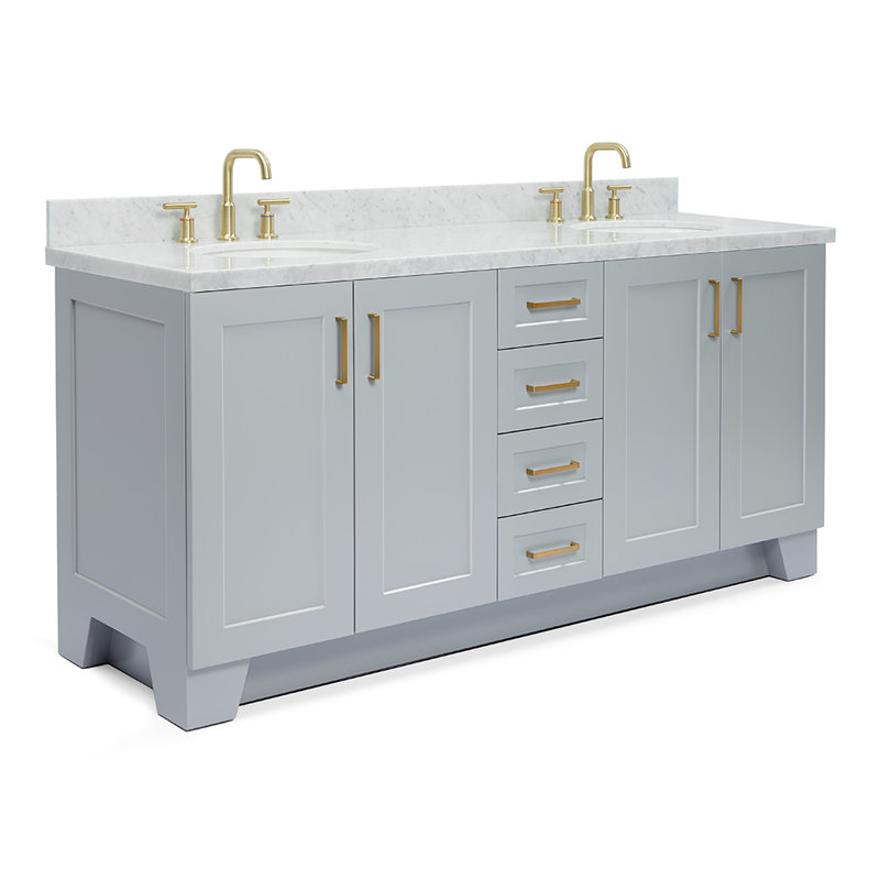 73 IN.  Single Bathroom Vanity, Carrara Marble, Oval , Gray