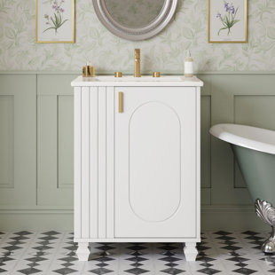 24" Freestanding Single Bathroom Vanity Set With Ceramic Sink & Storage Cabinet With Side Open Storage