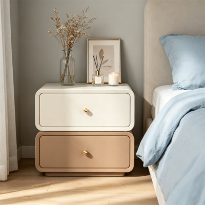 Modern Double Drawer Nightstand, Smooth Leather Surface Beside Table, Upper Layer can Rotate Freely, Three Colors are Optional.