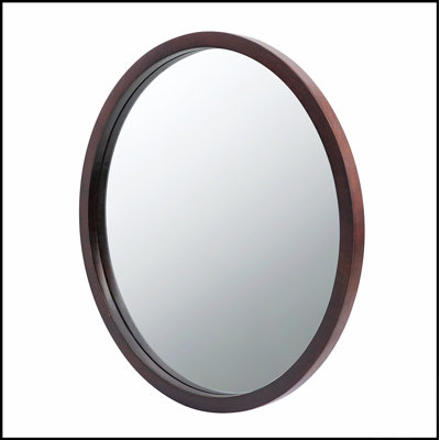 20 X 20 Inch Circular Wall Mirror With Walnut Finish Wooden Frame, Perfect For Modern And Classic Interiors