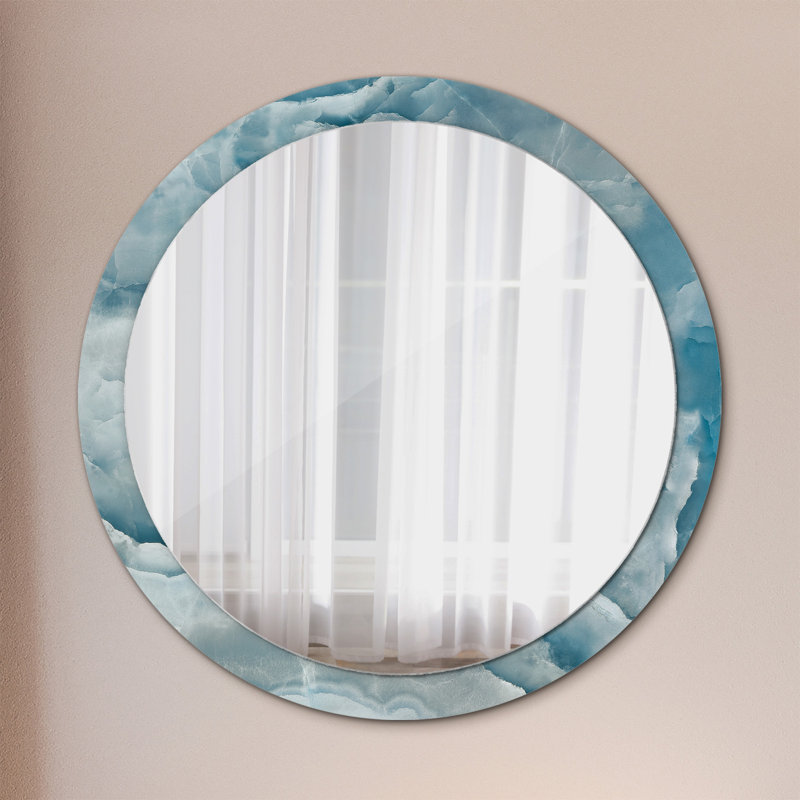 Huldar Glass Flat Wall Mirror, 100cm H x 100cm W, Black and White Marble Alcohol Ink Gold Veining