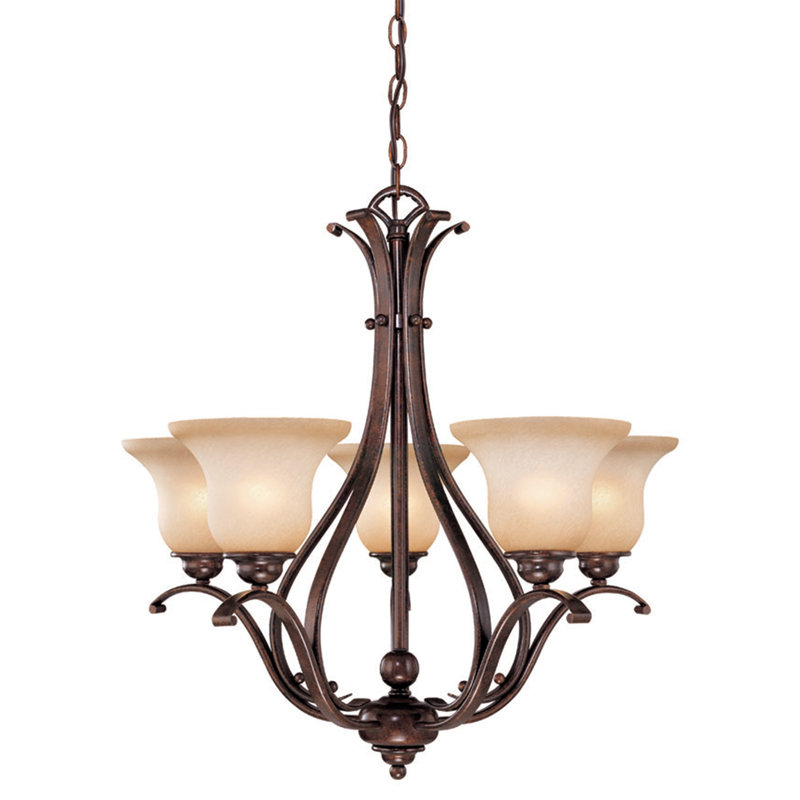 Macalla 5 - Light Steel Dimmable Chandelier, Royal Bronze