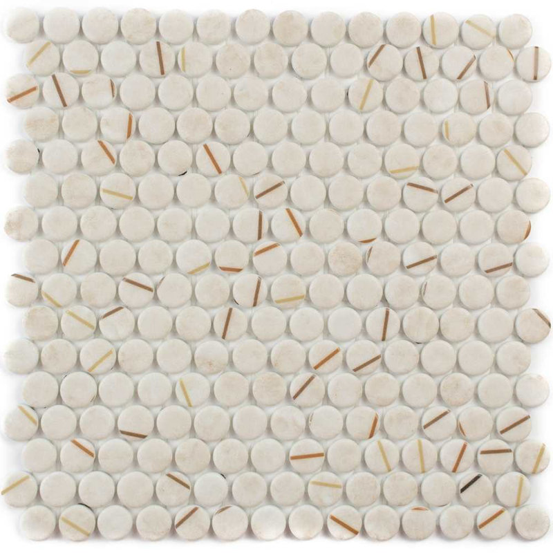 Eterna Penny 12"x12" Recycled Glass Mosaic Tile, Beige