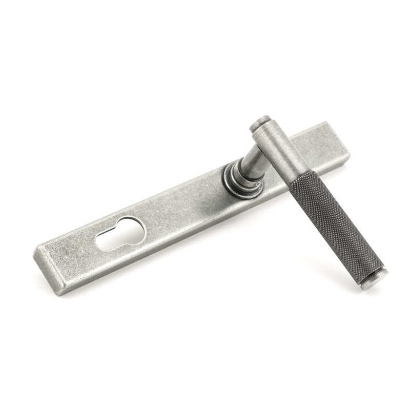 Brompton Lock Door Handle, Pewter Patina