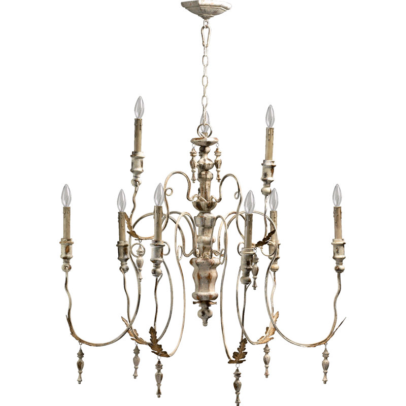 Lustre classique / traditionnel à 9 lumières de style bougie Solange, Blanc perse