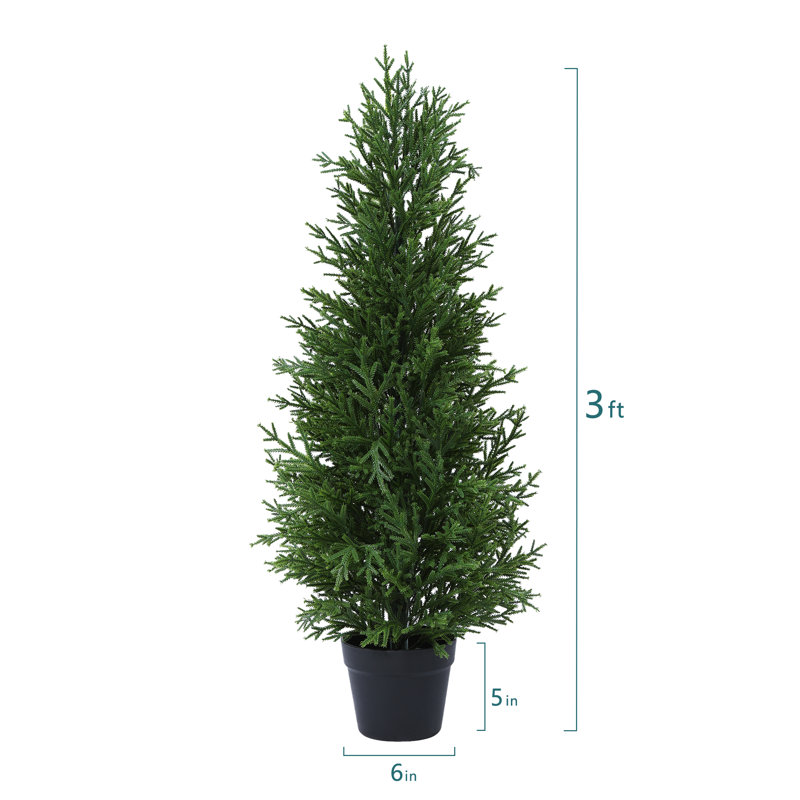 Adcock Artificial UV Resistant Cedar Topiary Trees for Outdoor, Faux Cypress Plant with Solar Light String