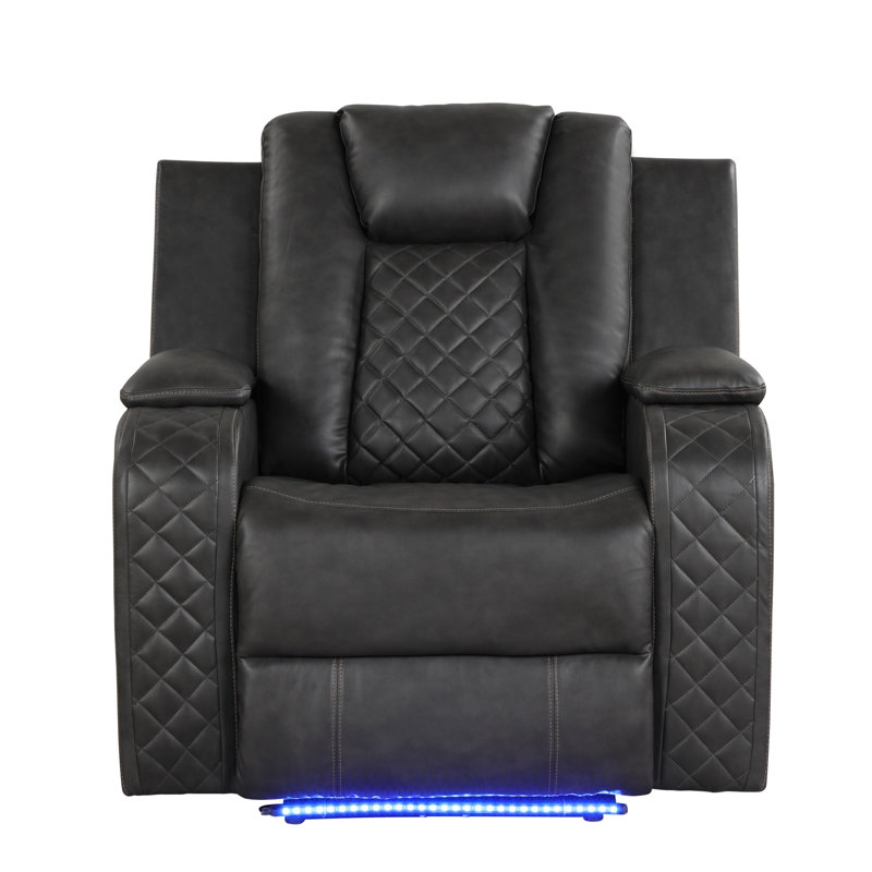 Luxurious Faux Leather Power Recliner Chair With LED Lights And USB Charging For Modern Comfort And Convenience, Gray