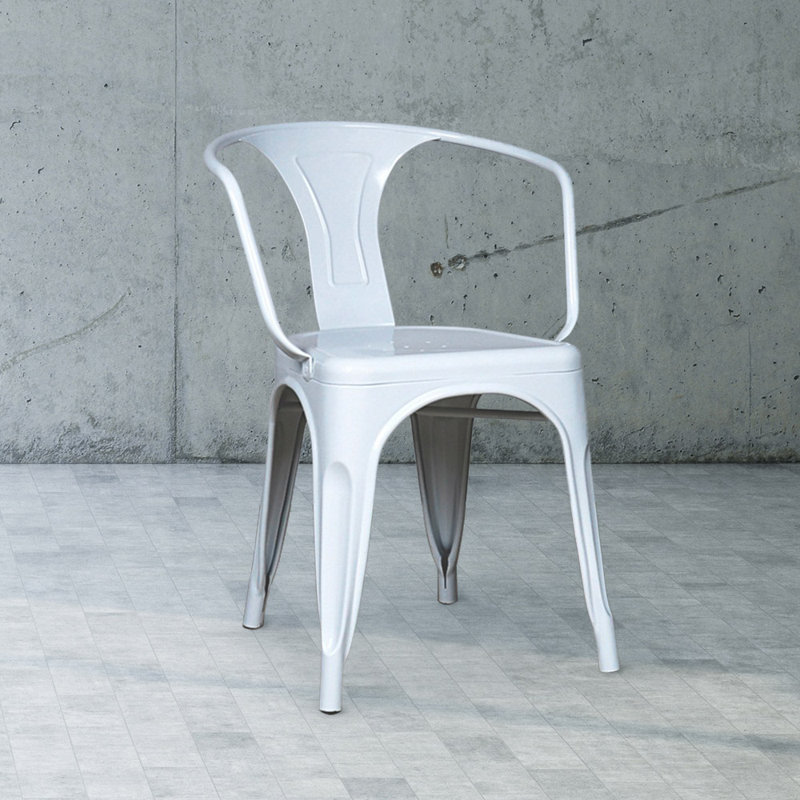 White Metal Slat Back Stackable Dining Chair Set