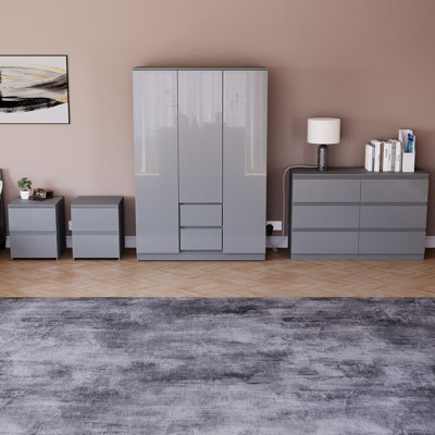 Taniesha 4 Piece Bedroom Set (2 Drawer Bedside Chest X2, 3 Drawer Chest, 2 Door 2 Drawer Wardrobe), (100% FSC)