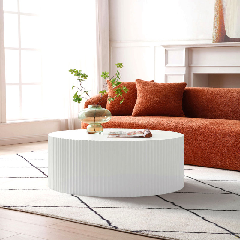 Round Coffee Table With Handcrafted Relief