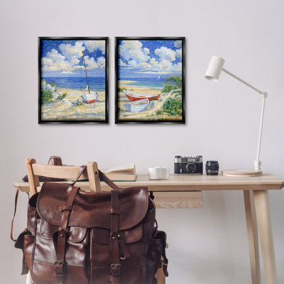 «Row Boat on Sandy Beach», ensemble de 2 toiles flottantes encadrées par Paul Brent