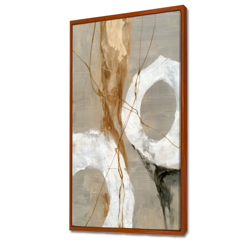 Or blanc abstrait, formes modernes - formes murales abstraites, art mural doré moderne encadré, H 60 po x l 28 po, Brun