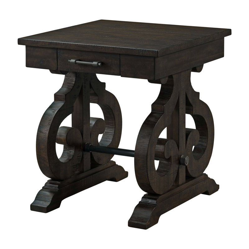 Amree Solid Wood End Table with Storage, Dark Ash