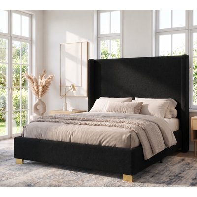 Bella Upholstered Wingback Bed, Plush Boucle Fabric