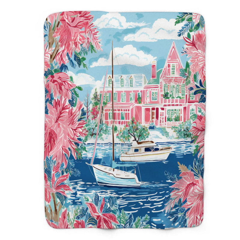 Motif de balise maritime - 1 pièce Sherpa Premium, L 60 po x L 80 po, Villages côtiers de BCBG