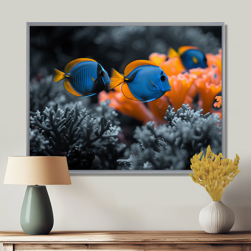 Blue Aquariums Oceanic Oasis Fish II - Aquariums, art mural, Cadre photo noir, H 34 po x l 44 po