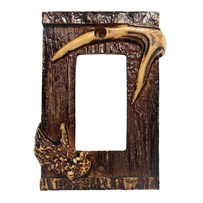 Resin Rustic Single Rocker Switch Cover Faux Wood and Antler Design