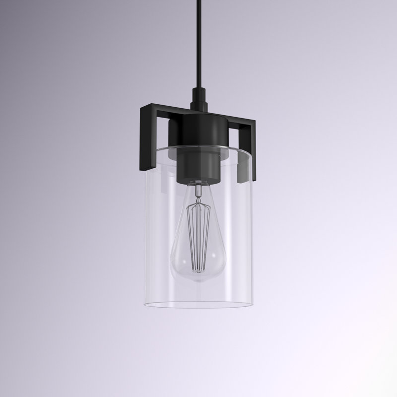 Hicklin 1-Light Modern Dimmable Cylinder Pendant Light with Clear Glass Shade, Matte Black