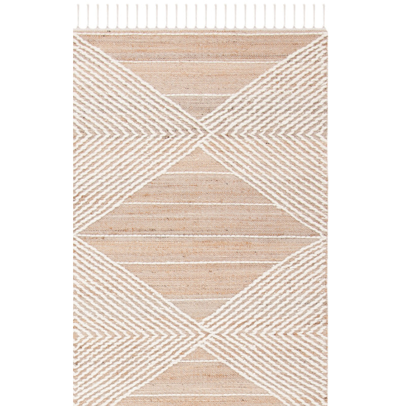 Tapis géométrique en jute et en laine tissé à la main, Rectangle 6 pi x 9 pi