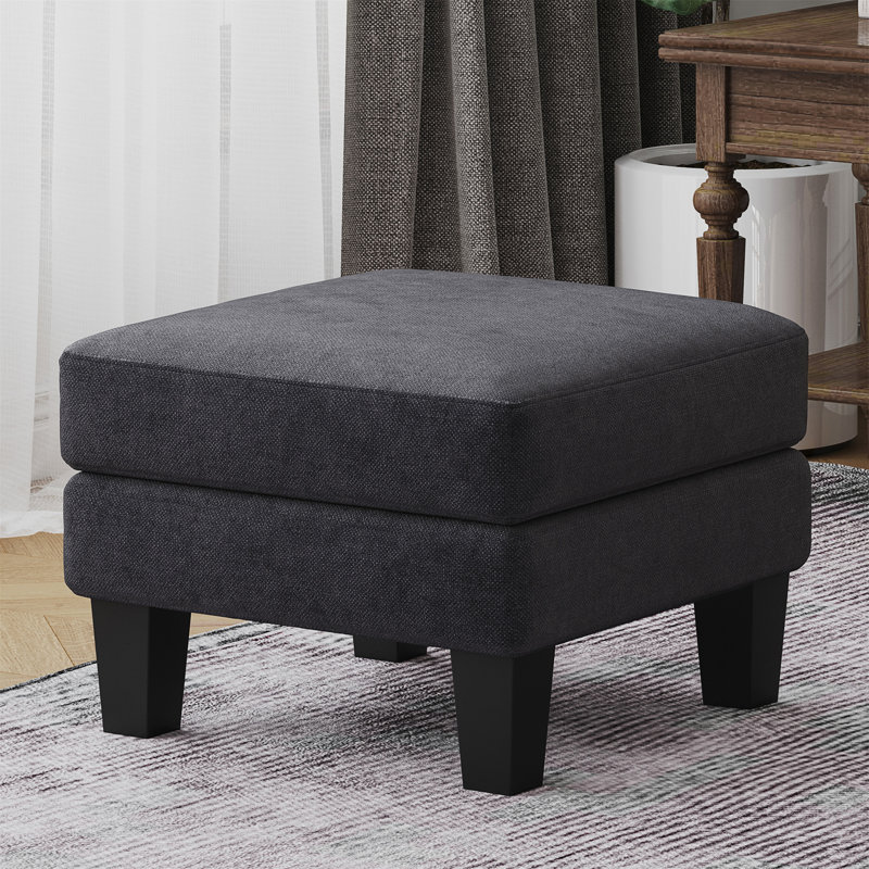 Fabric Ottoman Stool, Ottoman, Foot Rest, Upholstered Ottoman, Square Ottoman, Dark Gray