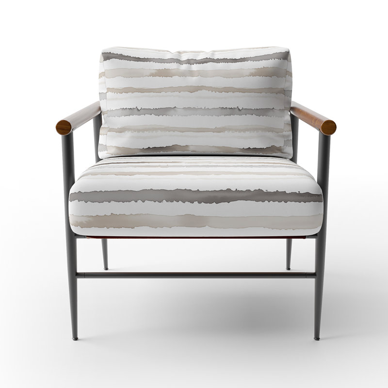 Chaise rembourrée moderne avec accoudoirs gris et blanc Pearl Lines