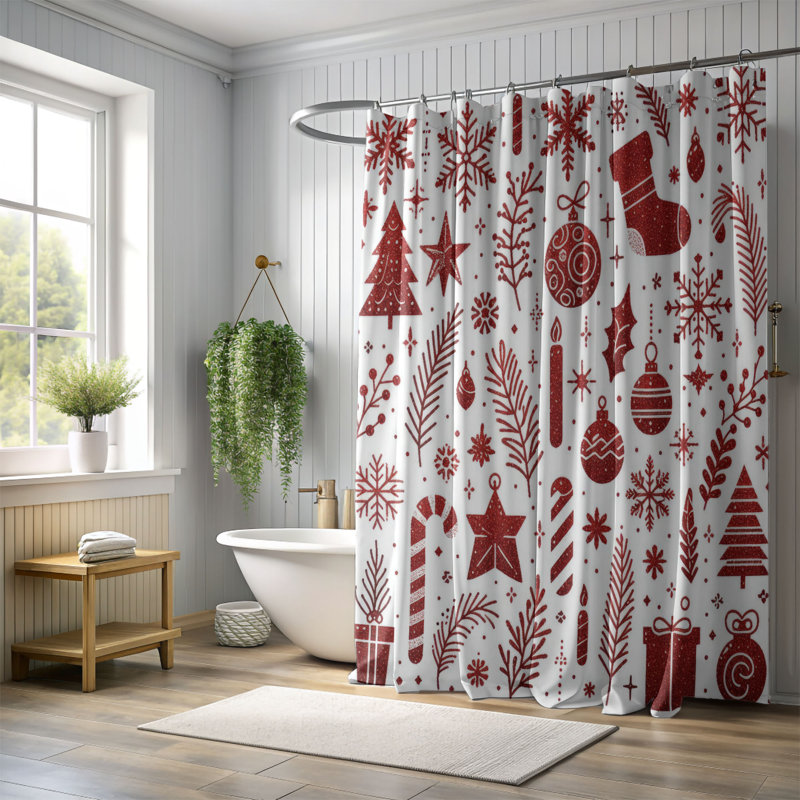 Rideau de douche standard 1 pièce Shimmering Christmas, H 74 po x l 40 po