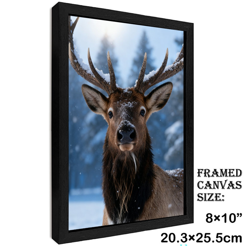Art mural encadré noir cerf rétro par temps neigeux, H 11 po x l 9 po