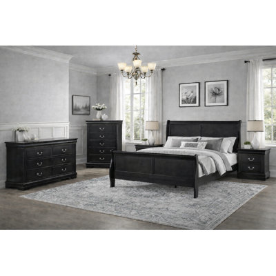 Classic Sleigh Bedroom Set in Black Finish