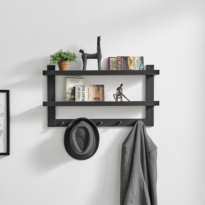 Presidio 5 - Hook Wall Mounted Coat Rack with Storage in White, Black
