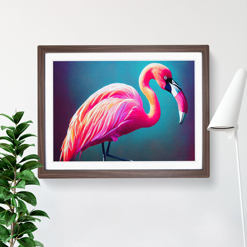 Effervescent Flamingo - Single Picture Frame Painting, 46cm H x 64cm W x 2cm D, Walnut 