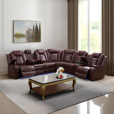 Magean Breathing Leather 3-piece Living Room Recliner Sofa Set, Red