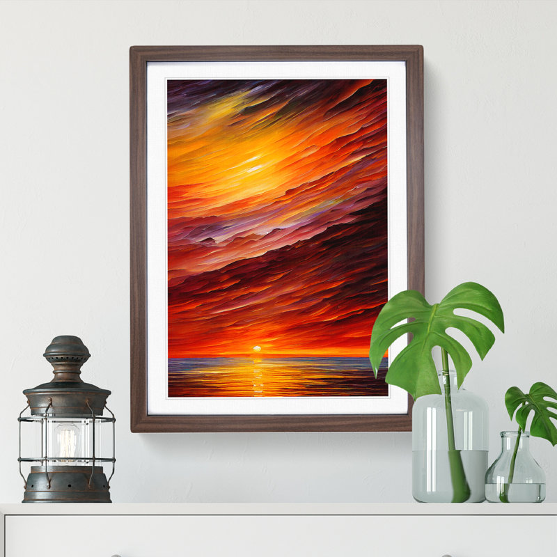 Ocean Sunset View No.1 - Framed Print, 64cm H x 46cm W x 2cm D, Walnut