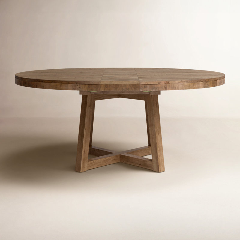 Eberwin Round Extended Natural Dining Table, Rustic Natural